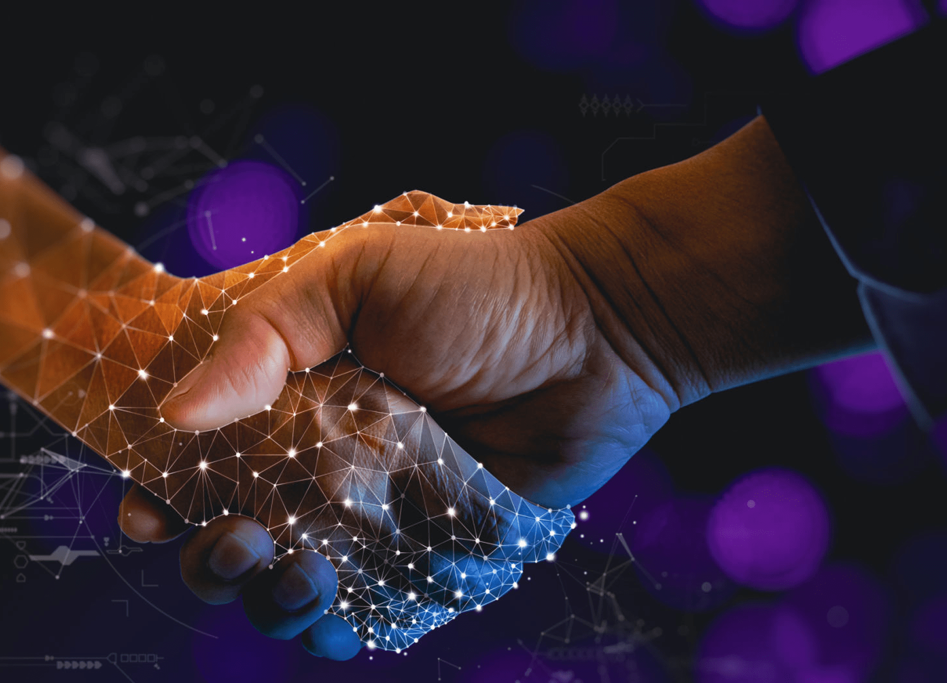 Futuristic handshake with network connections