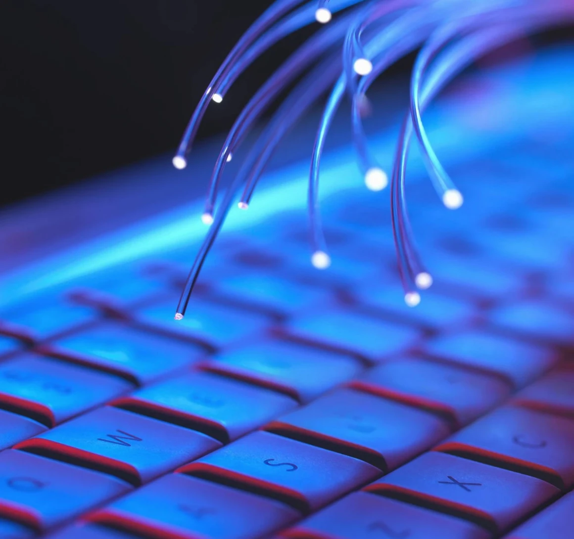 Fiber optics over glowing keyboard